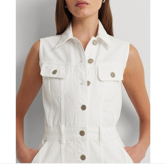 NWT Lauren Ralph Lauren White Wash Denim Mini Dress Sleeveless Women’s - Picture 2 of 5